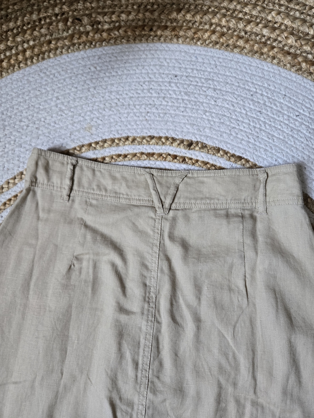 Part Two Linen High-Waist A-Line Cream Button-Front Midi Summer Skirt - Picture 7 of 12